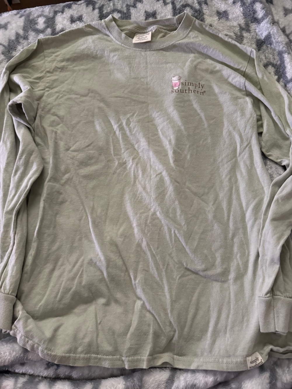 Simply Southern Sage Green Long Sleeve Tee with Pink Logo